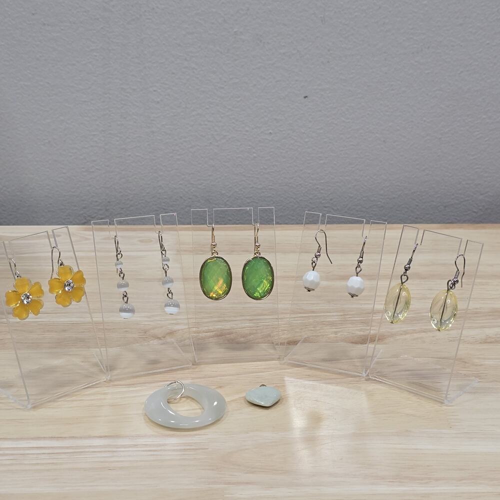 Lot of Earrings & Necklace Pendants Heart Flowers White Yellow Green French Hook